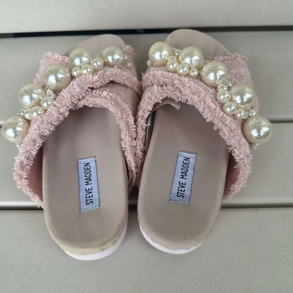 Steve Madden Women's Amie Flat Pink Boujee Pearls Slide Sandal House Slippers 6 - Image 4