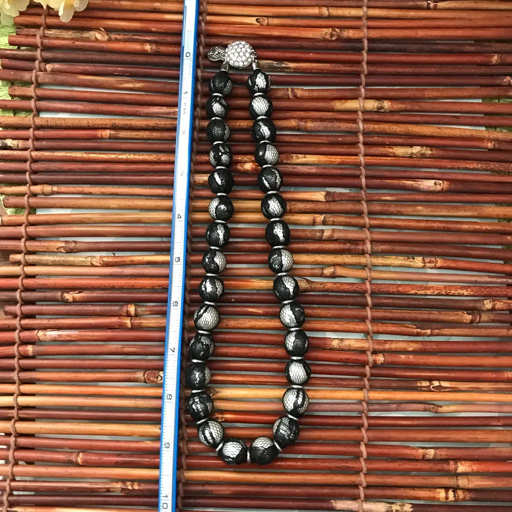 White House Black Market Faux Pearls Covered in Lace Necklace - Image 7