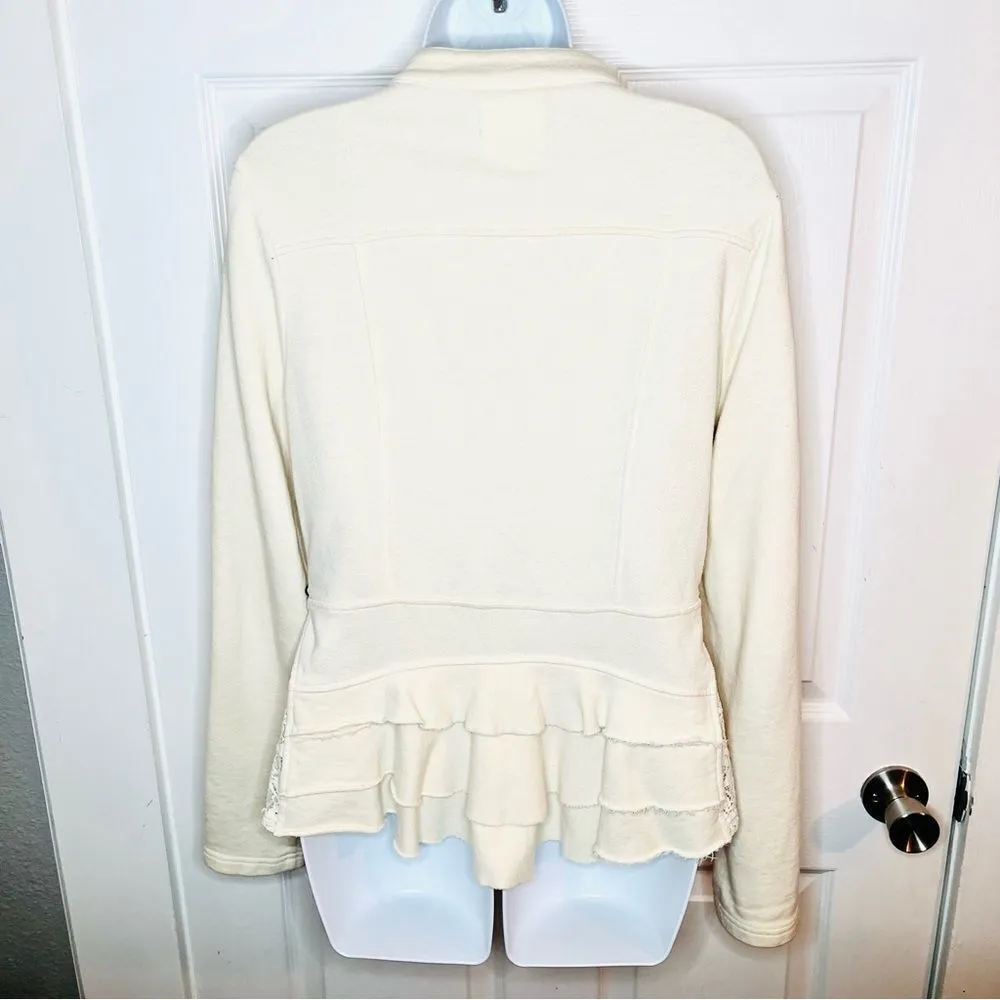 Others Follow Cleo Cream Ruffle Lace Insert Cotton Blazer Zip-Front M - Image 9