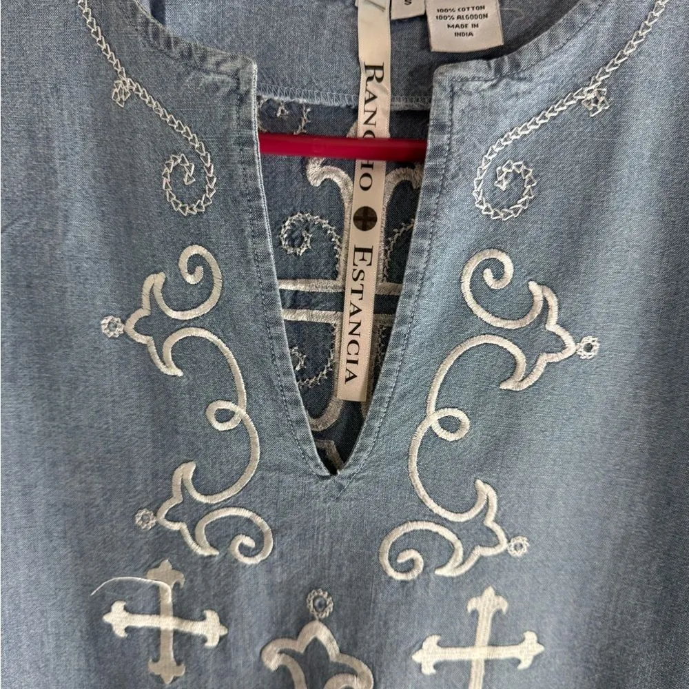 Rancho Estancia Cross Embroidered Denim Western Dress Size S Blue - Image 3