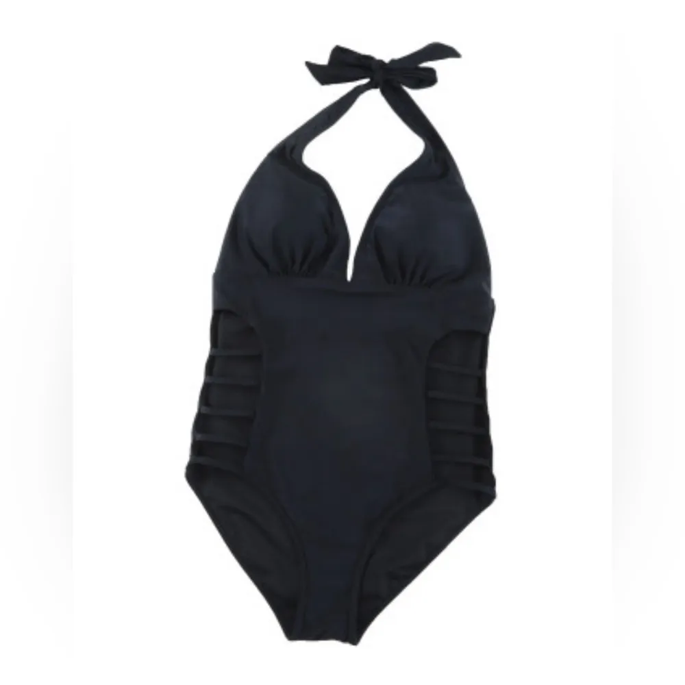 NEW Black One Piece Bathing Suit Swimsuit with Strappy Cutouts Size Small - Image 6