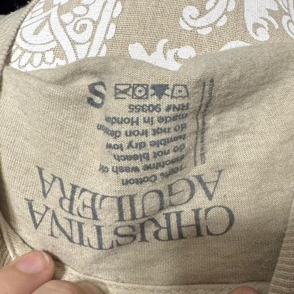 Christina Aguilera "What a Girl Wants" Short Sleeve Graphic Tee Y2K Size Small Tan - Image 5