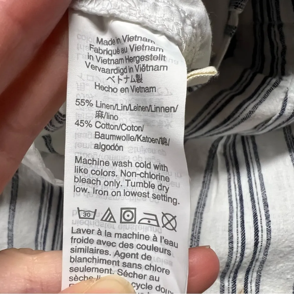 Madewell Linen-Cotton Paperbag Pants in Dark Baltic Stripe Size 8 EUC - Image 11