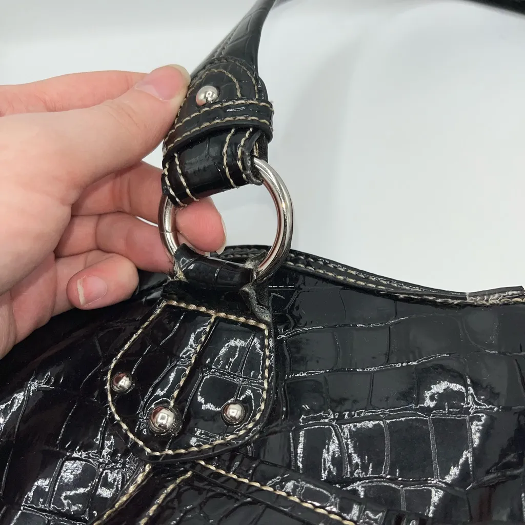 Nine West Y2K  Black Crocodile Embossed Tote Bag - Image 15