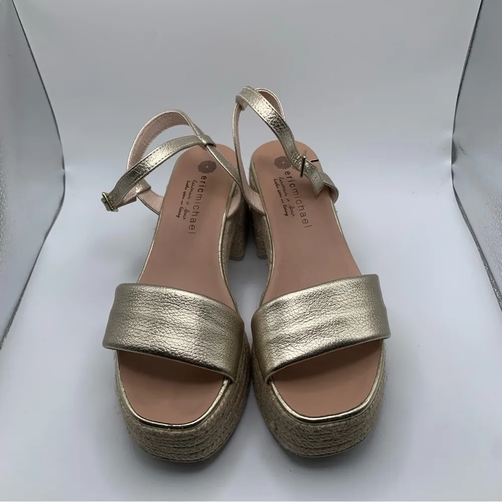 Eric Michael argento Sandals gold platform ankle strip Spain size 38 US 7.5 786 - Image 4