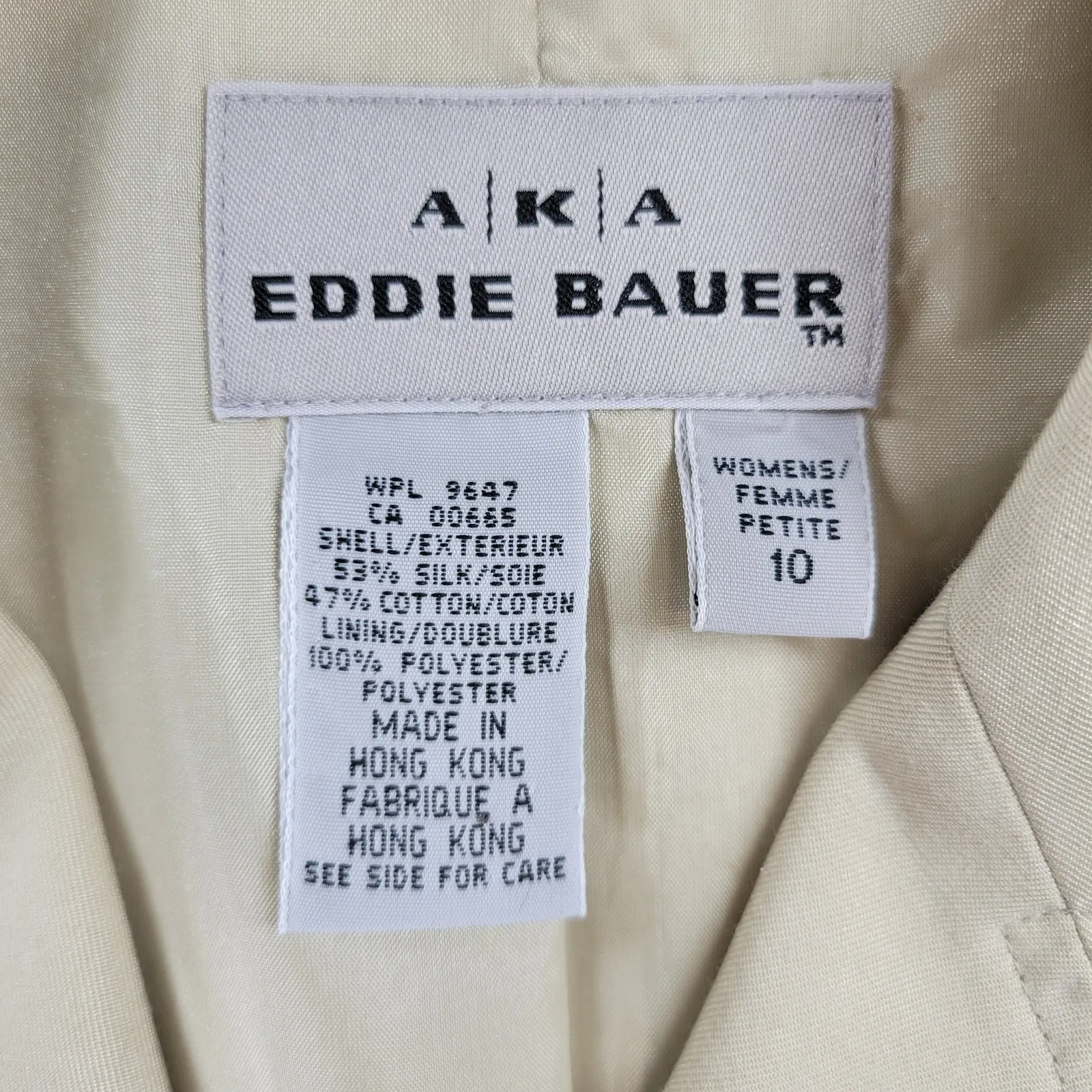 VTG AKA Eddie Bauer Silk Blend Jacket Womens 10 Cream Tan Lined Preppy Academia - Image 2