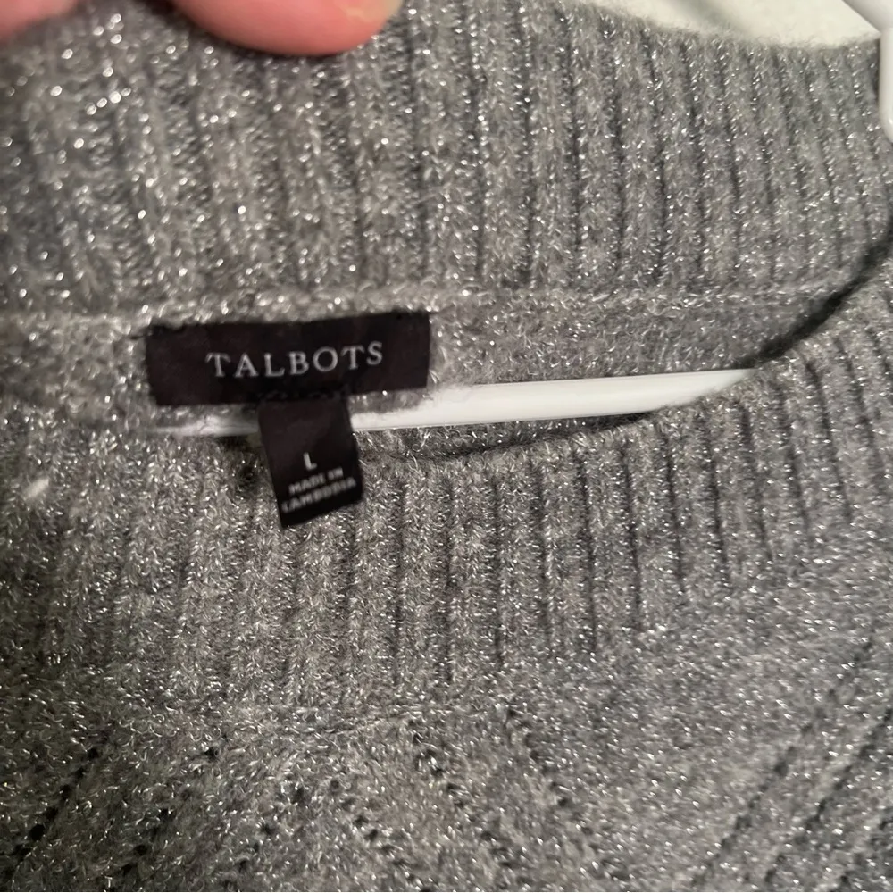 Talbots Crewneck Sweater Gray Silver Metallic L - Image 9
