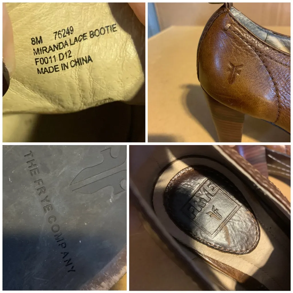 FRYE BROWN DISTRESSES LEATHER HIGH HEEL "MIRANDA" LACE UP SHOES (8M) - Image 10