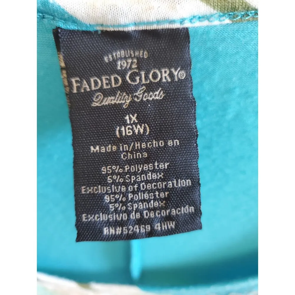 Curvy Size 1X 16 Turquoise Sequin Striped Front T-shirt Back Peek a Boo Sleeve - Image 3