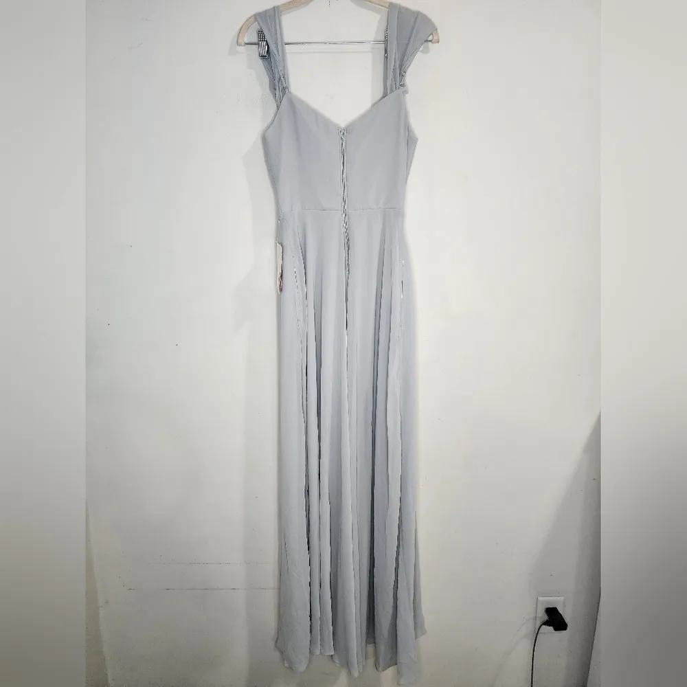 NEW Birdy Grey Devin Chiffon Convertible Dove Gray Women XS Bridemaid Maxi Dress - Image 3