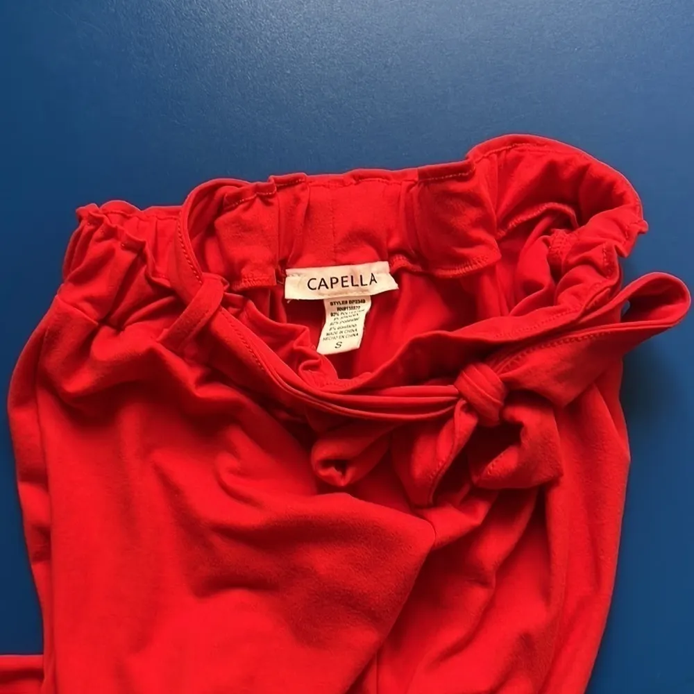 Red pants. Wide leg. Tie belt. Small. Size undefined - Image 3
