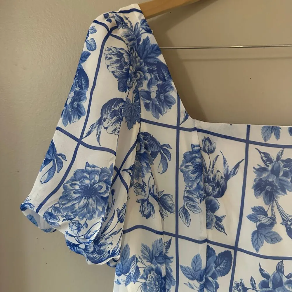 Melonie T White and Blue Floral Square Neck A - Image 3