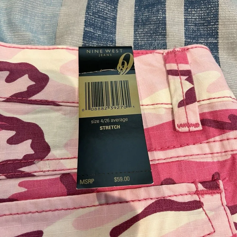 Nine West Jean women's sz 4 waist 26 pink camo capri stretch jeans NWT - Image 8