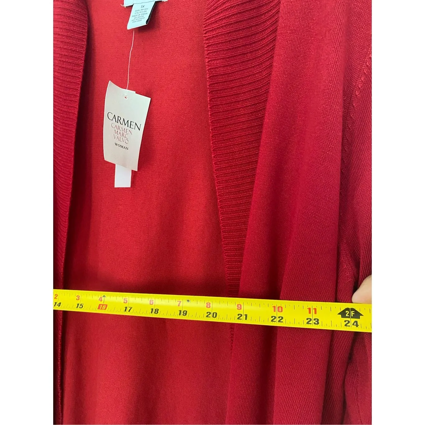 Carmen Marc Volvo Open Front Knit Cardigan Sz 1X Red - Image 7