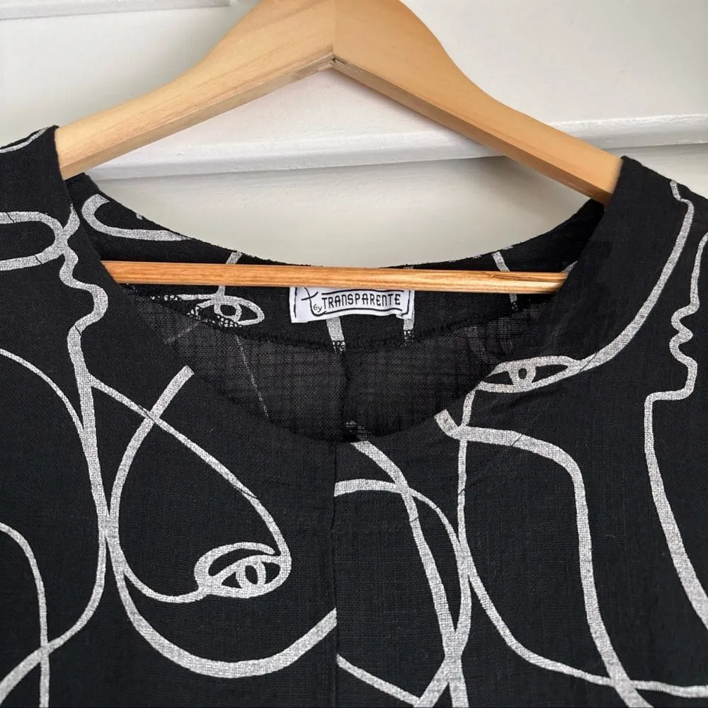 T By Transparente Italy Abstract Art Face Tunic Top Cotton Linen Lagenlook Black Size undefined - Image 5