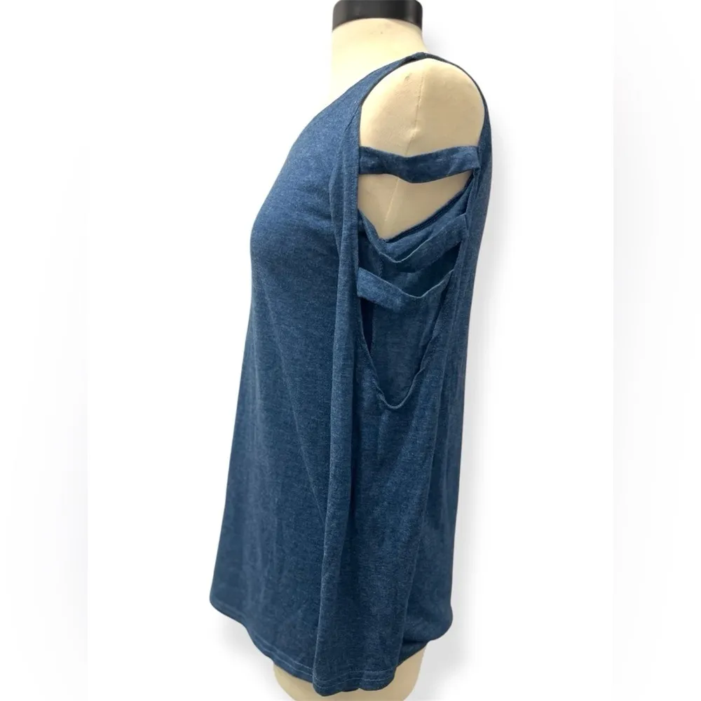 Leo Rossi‎ Women’s Long Sleeve Shirt Blue Cold Shoulder Cut Out Top Size Small - Image 2