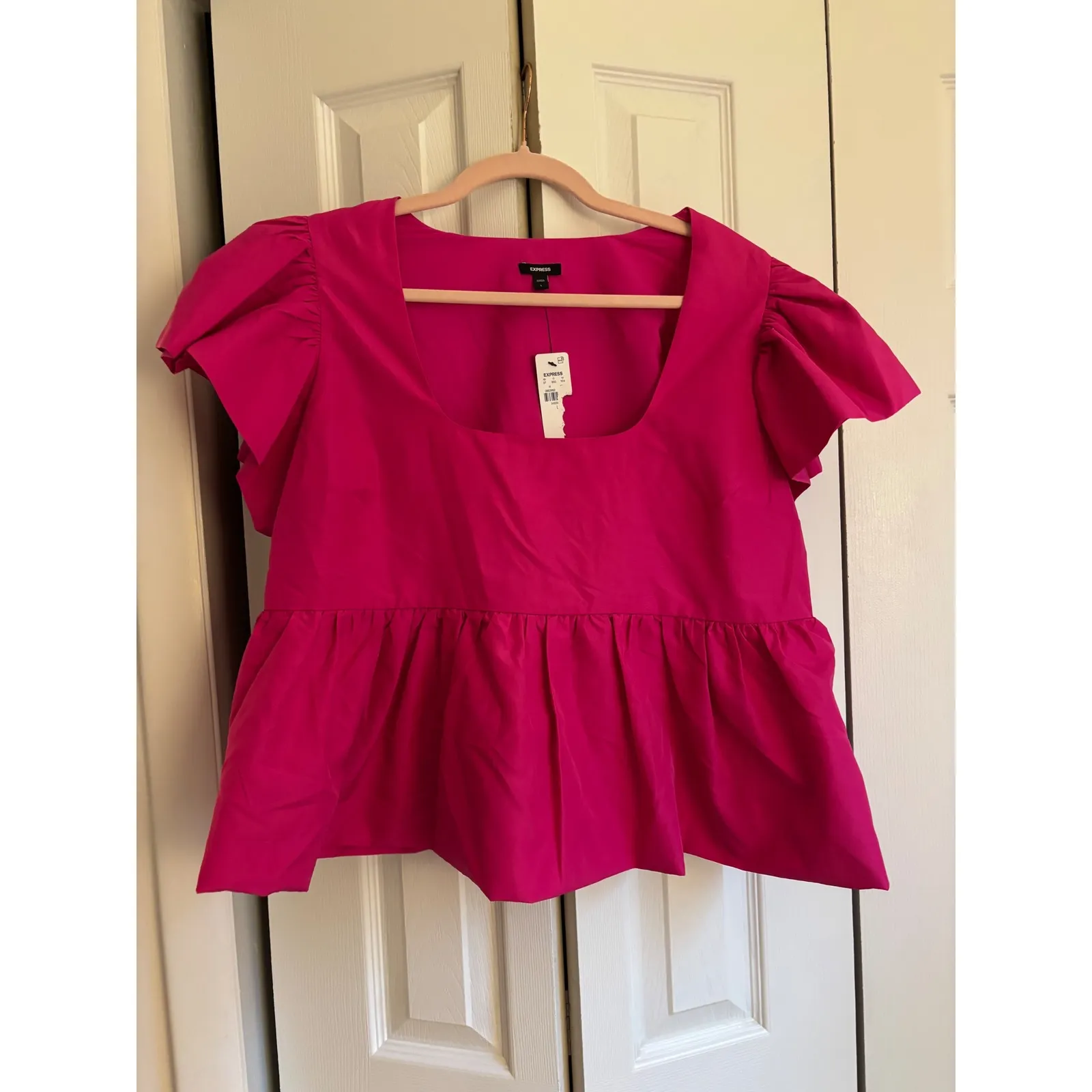 Express Hot Pink Peplum Top – Size Large – NWT - Image 3
