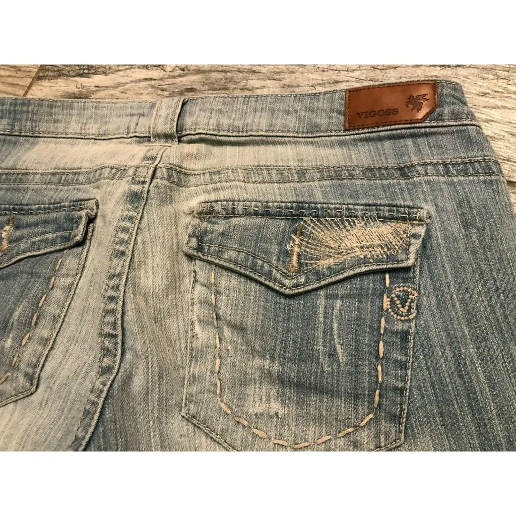 Vigoss Denim Jeans 5 Junior Back Flap Pockets Distressed Crop Capri Boho‎ Hippie - Image 5