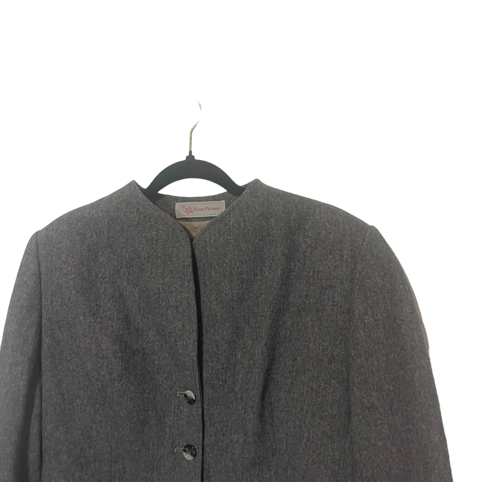 Evan Picone Vintage Women's Size Medium Wool Blend Grey 3‎ Button Blazer - Image 4