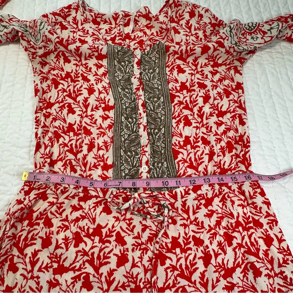 Free People Gardenia Combo Red White Floral Medallion Print Resortwear Romper - Image 6