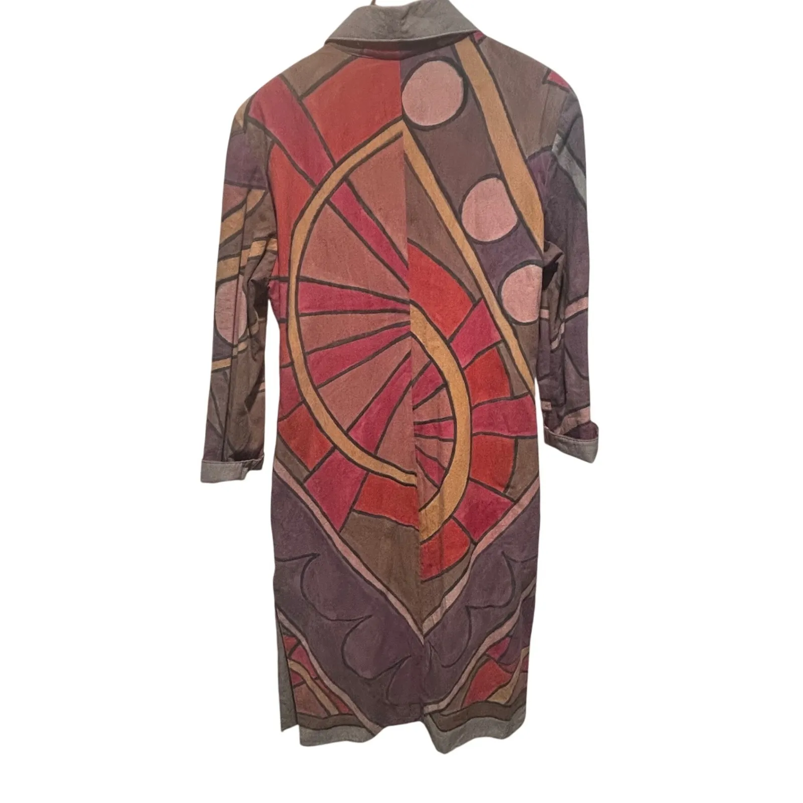 Vintage Juntos Hand Painted Wearable Art Coat Jacket Abstract Geometric Boho 90s Size M - Image 7