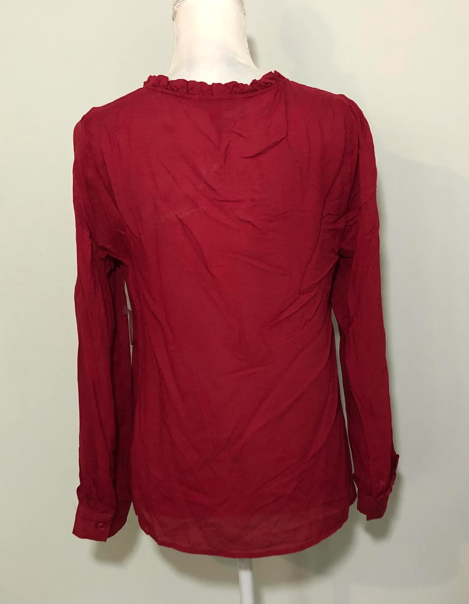 NWOT Comprehensive Charm Crimson Dark Red Sheer Blouse Medium New - Image 6