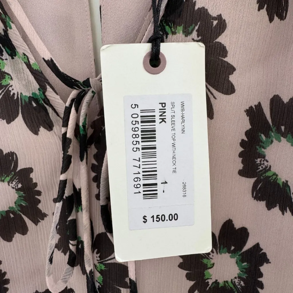 Ted Baker London Harlynn Split Sleeve Floral Top Neck Tie Sz 1 (US 4) NWT Pink - Image 9