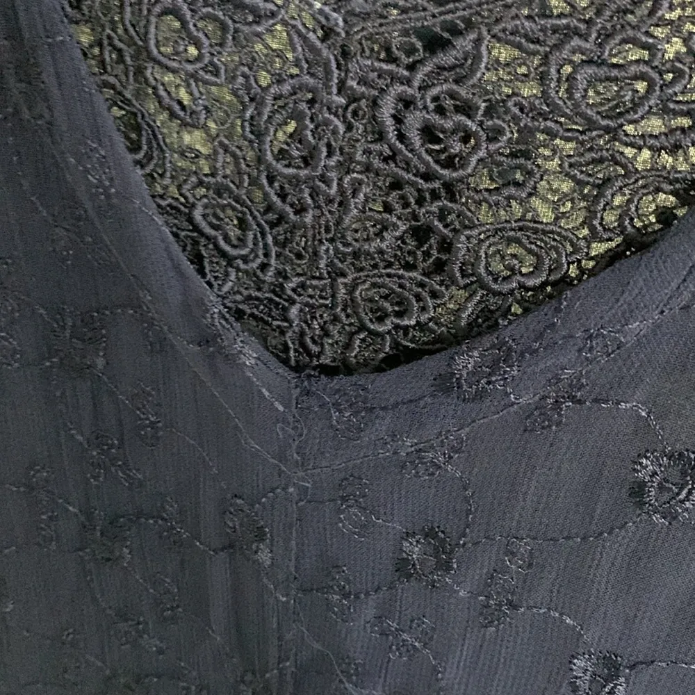 Vintage 90’s Navy Blue Lace Overlay Dress with Shoulder Pads Size S - Image 4