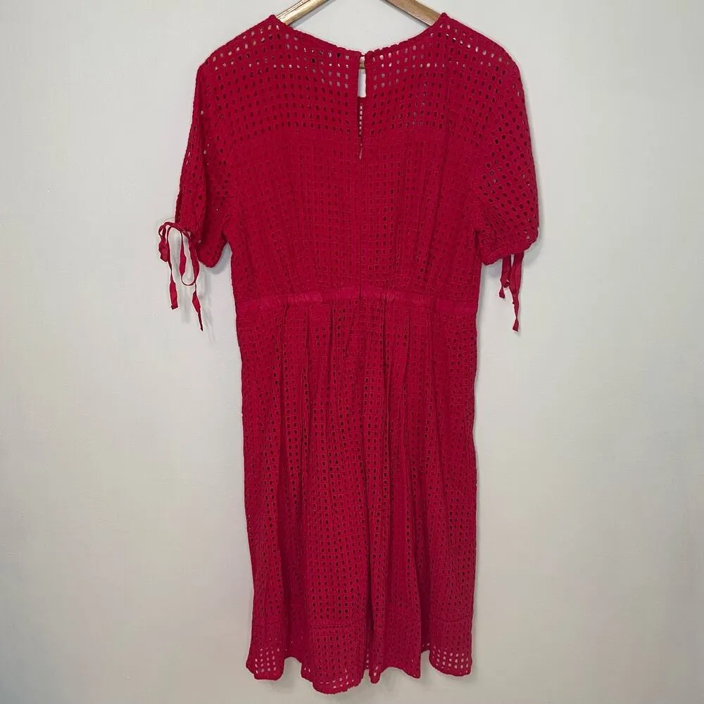 Eloquii Dark Pink Dress Womens 14 Midi Short Sleeve Tie Lined Eyelet Keyhole - Image 6