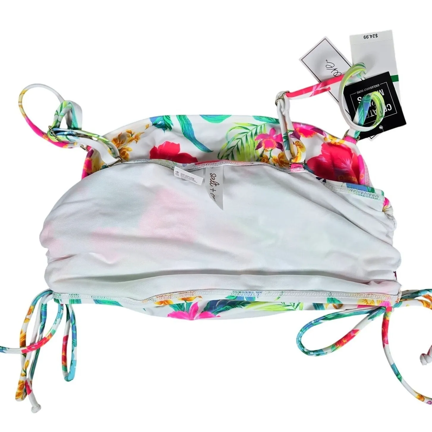 Salt‎ + Cove Beachwear Neon Floral Print Bikini Swim top L NWT White Size undefined - Image 4