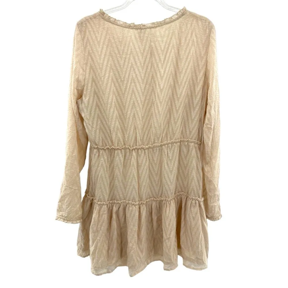 New H&M Divided Cream Tiered‎ Lines Long Sleeve Mini Dress 8 Boho Flowy Festival - Image 8
