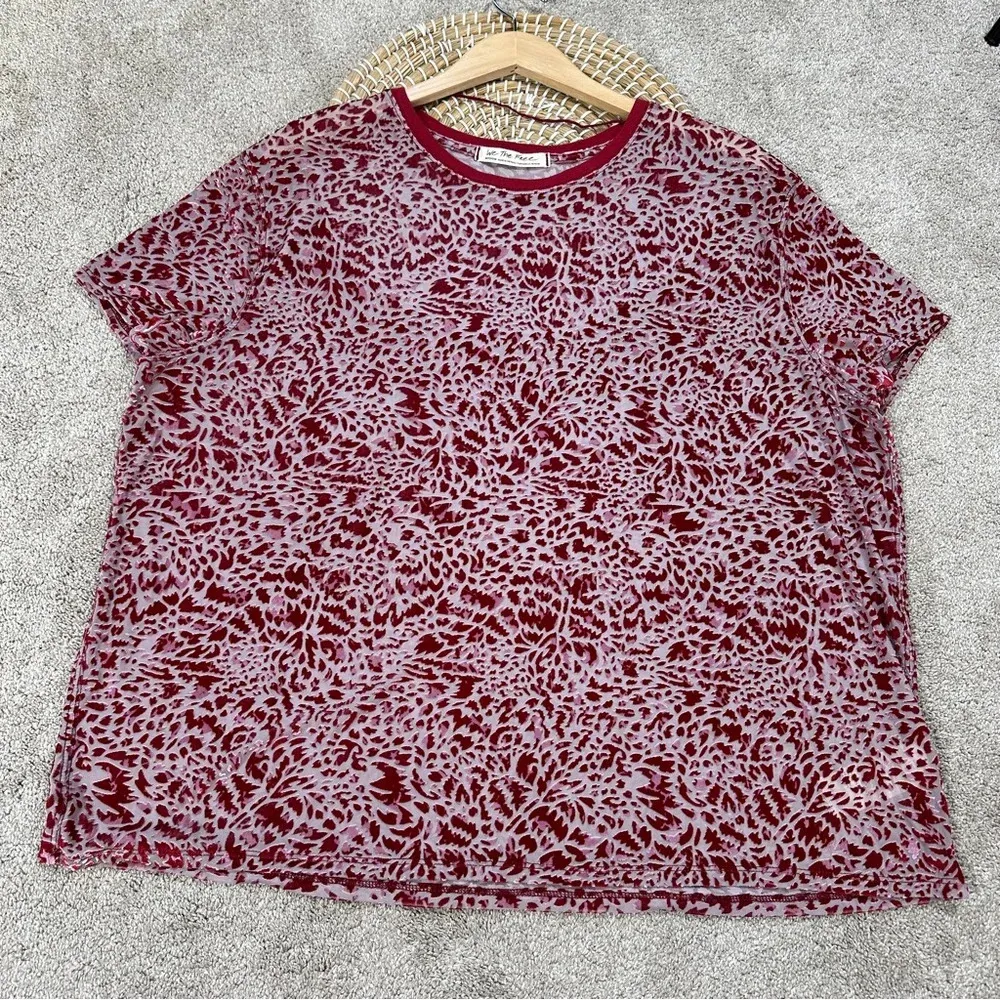 Free People We The Free Teddy Red Velvet Burnout Short Sleeve Shirt Boxy M - Image 3