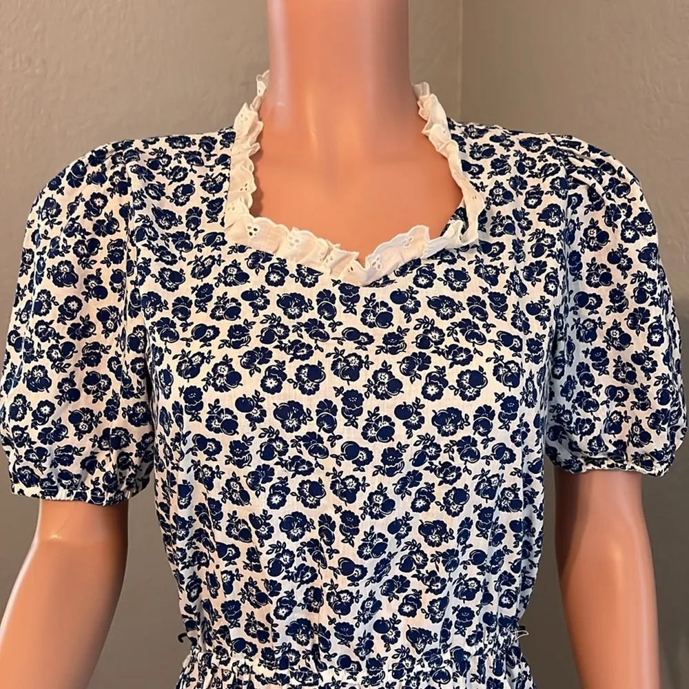 Vintage 70s Sears Floral Lace Prairie Dress Cottagecore Victorian no size #172 Blue - Image 3