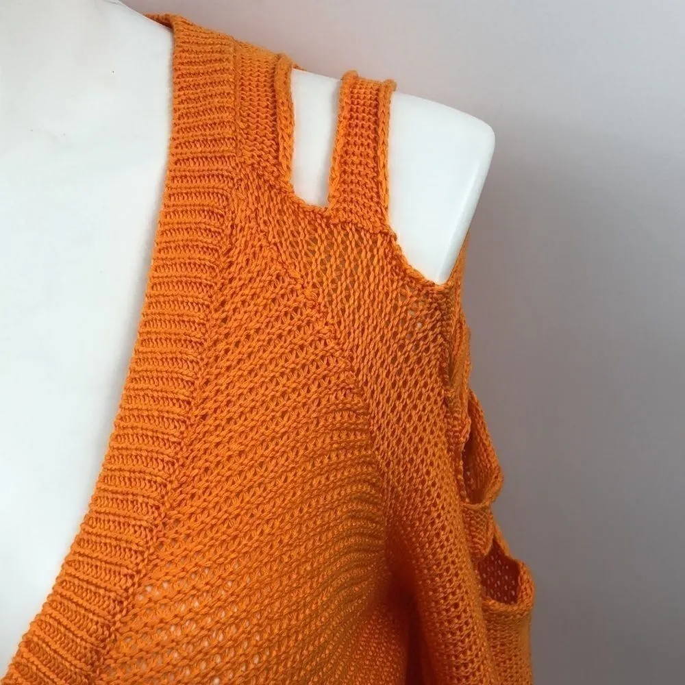 Orange 3 button cardigan with arm shoulder cutouts - Image 2