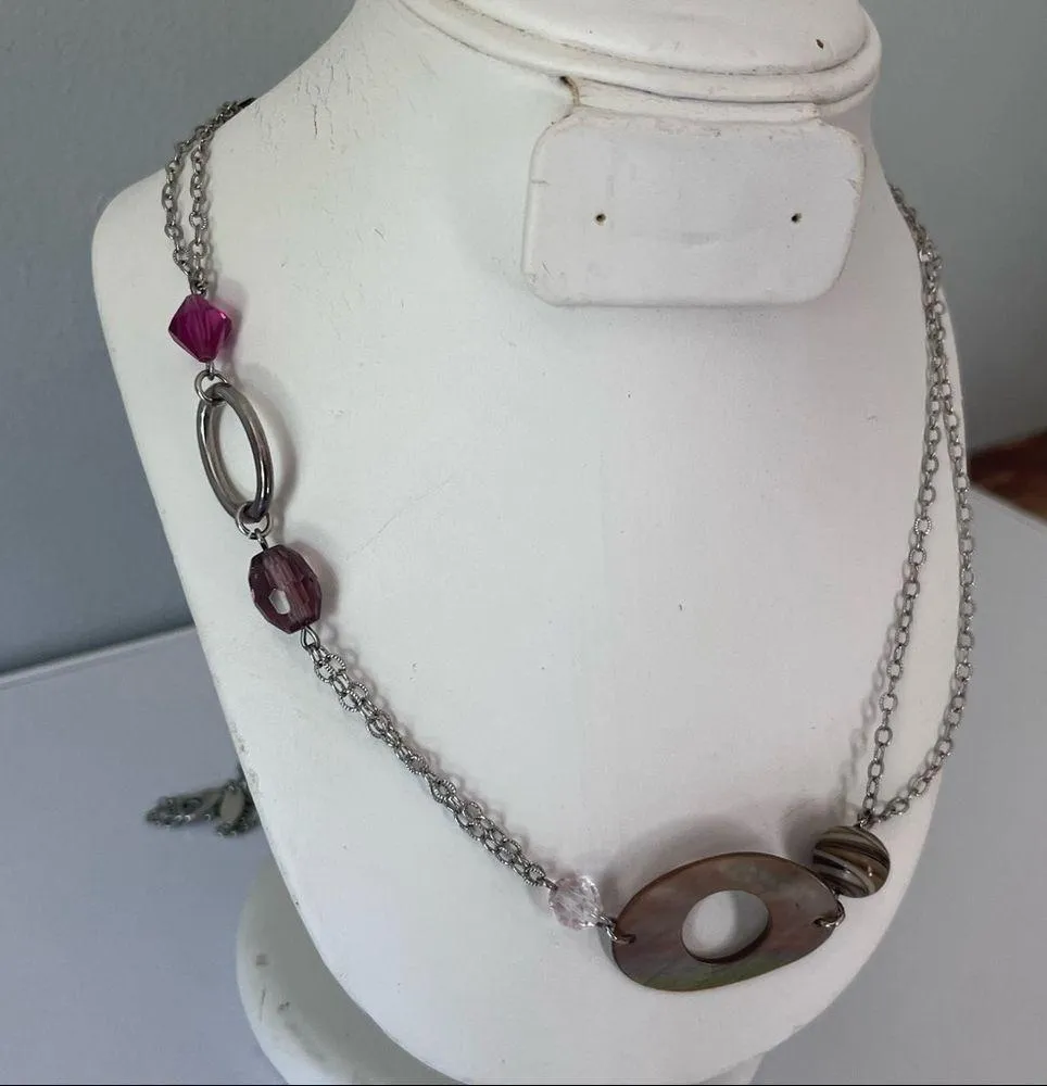 Lia Sophia Mantra Silver Tone Resin Mother Pearl Abalone She’ll Wood Necklace - Image 2