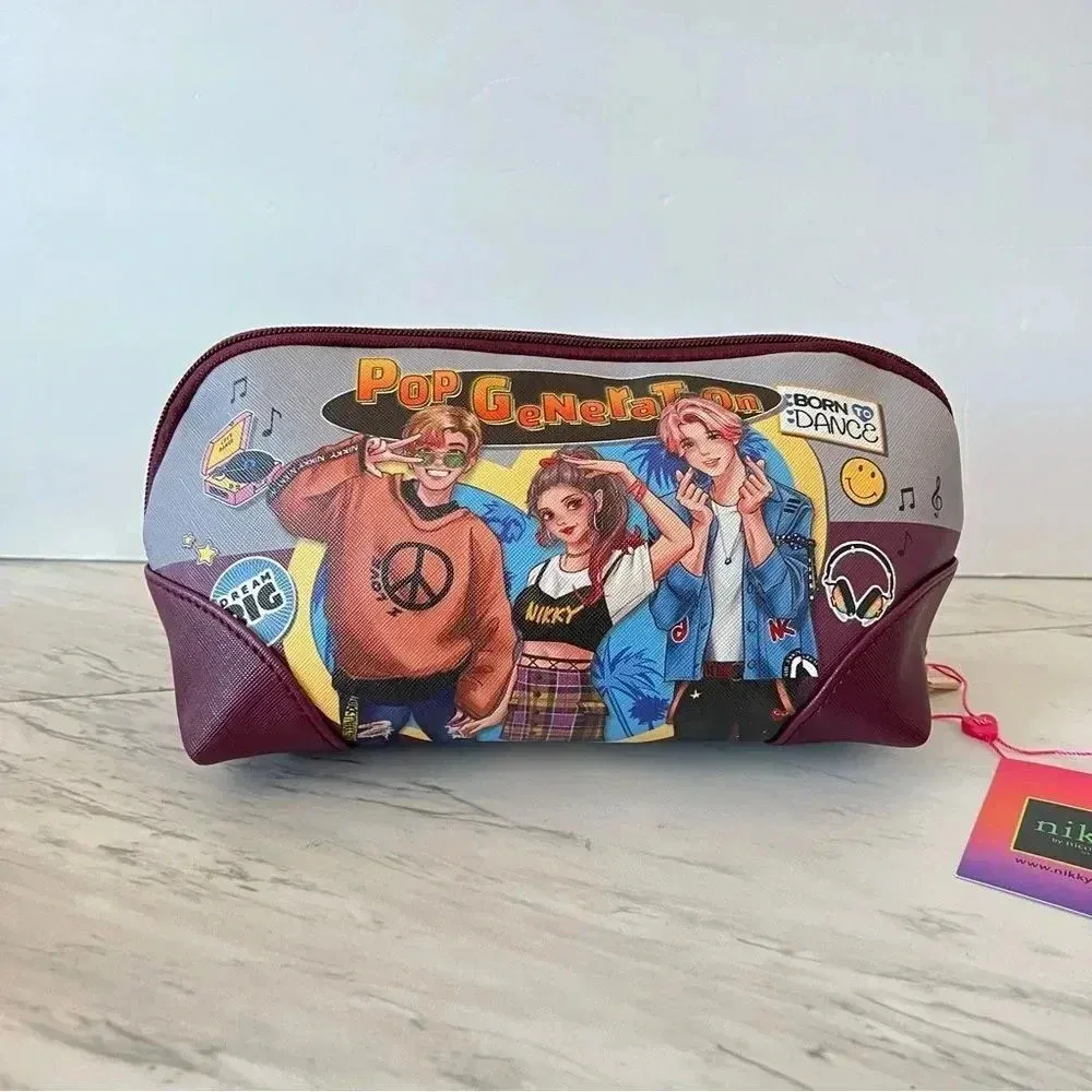 Nikky By Nicole Lee Large Oval Makeup Pouch Cosmetic Bag Pop Generation Gray - Image 2
