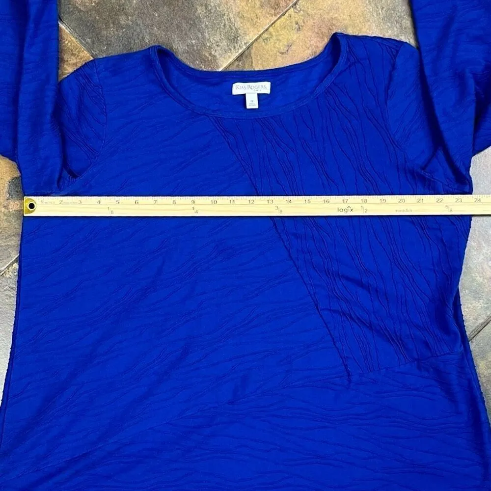 Kim Rogers Curvy Geometric Blue Pullover 3/4 Sleeve Blouse 1X - Image 7