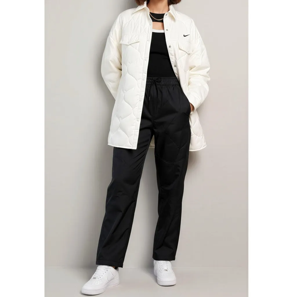 NIKE Sportswear Essential Quilted Trench Jacket, White, Medium - Image 3