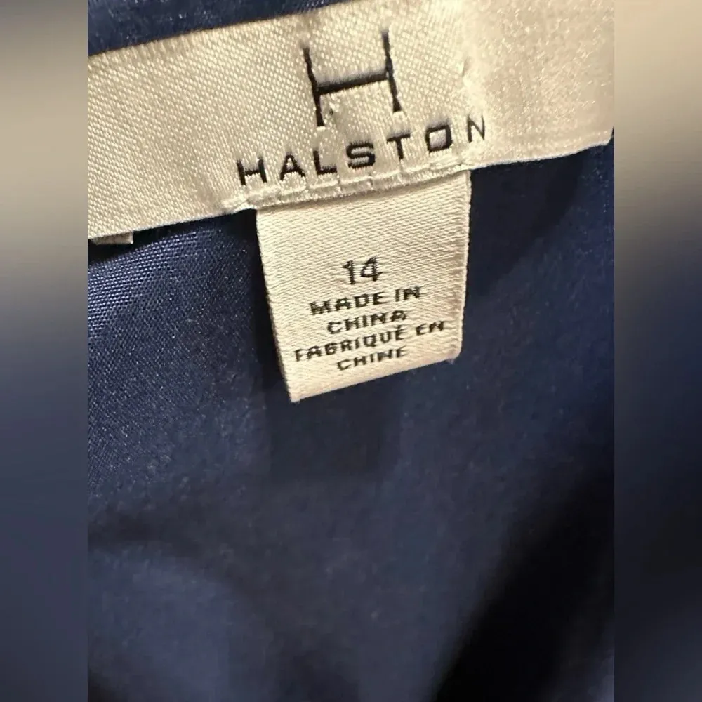 H Halston Navy Blue  Metallic Thread Long Evening Gown Dress Size 14 - Image 6