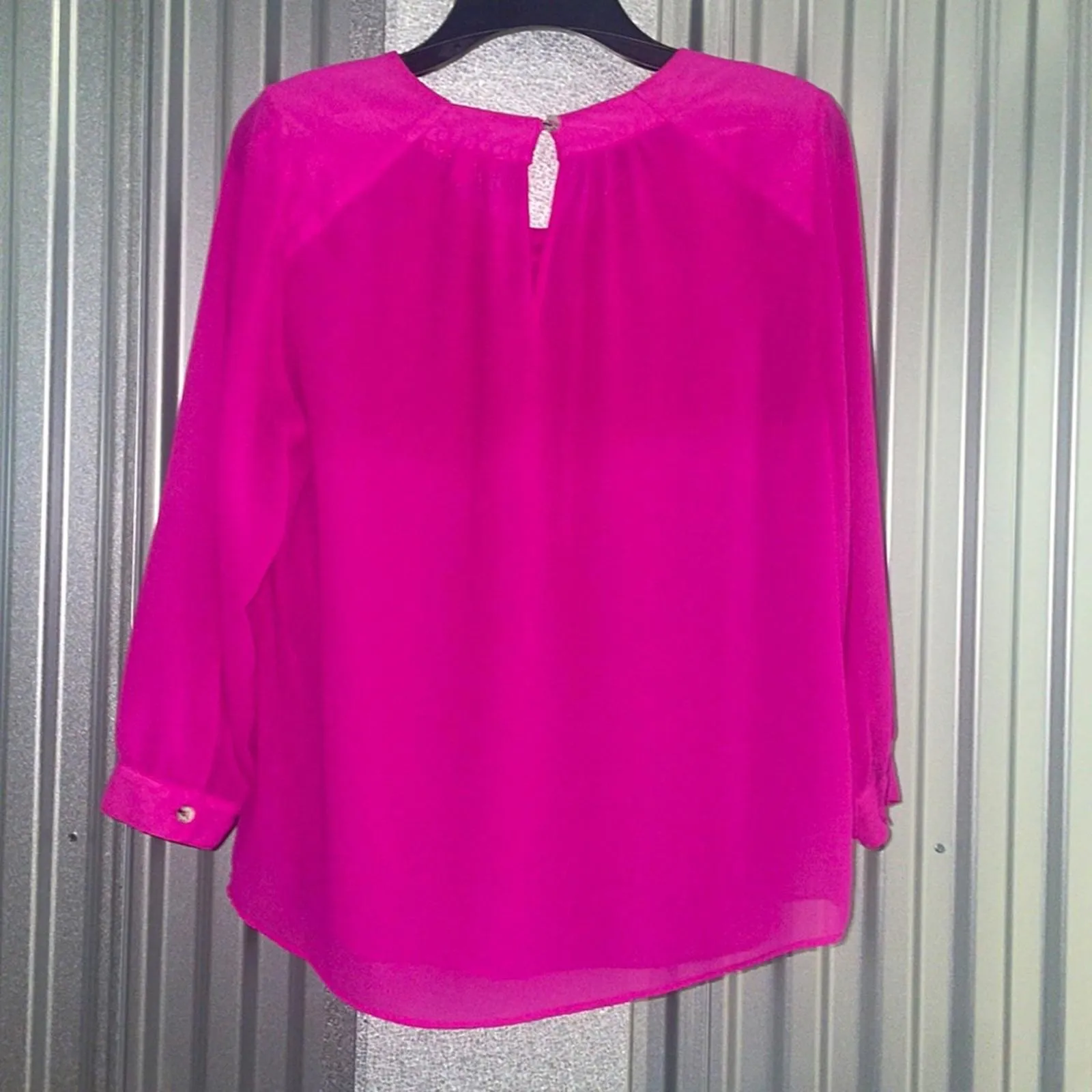 Gibson Latimer Magenta Pink Jewel Neckline Sheer Blouse Work Career - Image 5