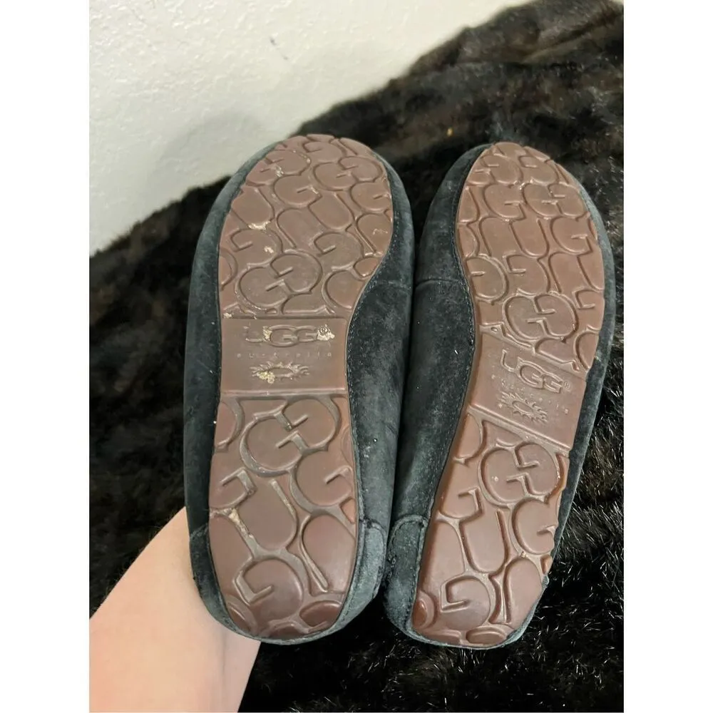 Womens UGG Ansley Scalloped Sheepskin Lined Slippers BLACK Size 8 Mocs 5732 - Image 5