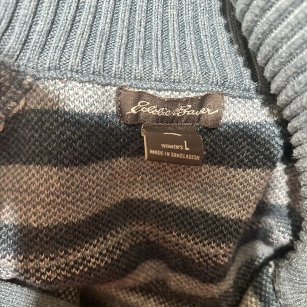 Eddie Bauer Sweatshirt Womens Large Multicolor Stripe Stretch 1/4 Zip Blouse - Image 7