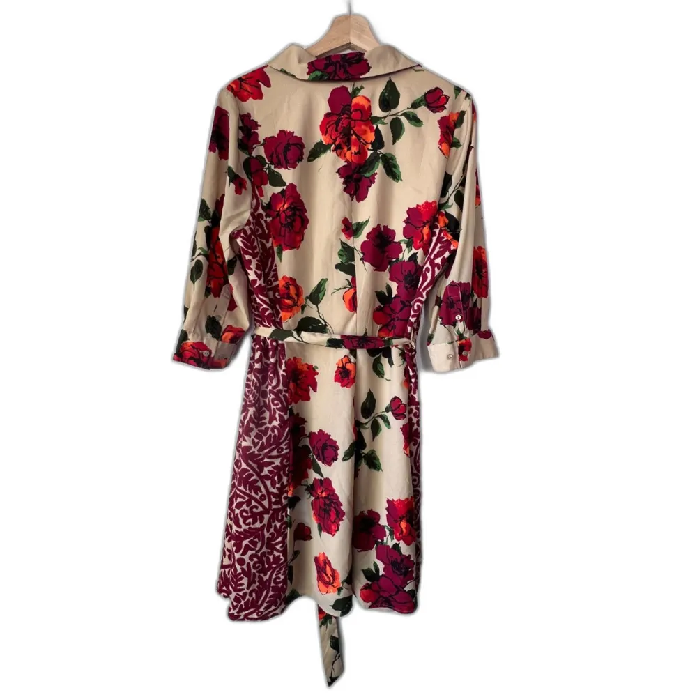 women's tan red floral dress tie casual 3/4 sleeves pointed collar plus size 18W - Image 10