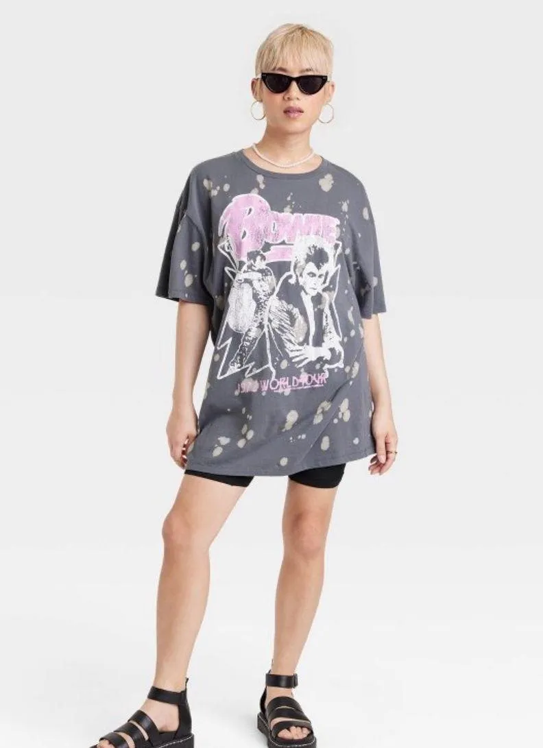 David Bowie Short Sleeve Oversized Graphic Tshirt Dress - Image 3