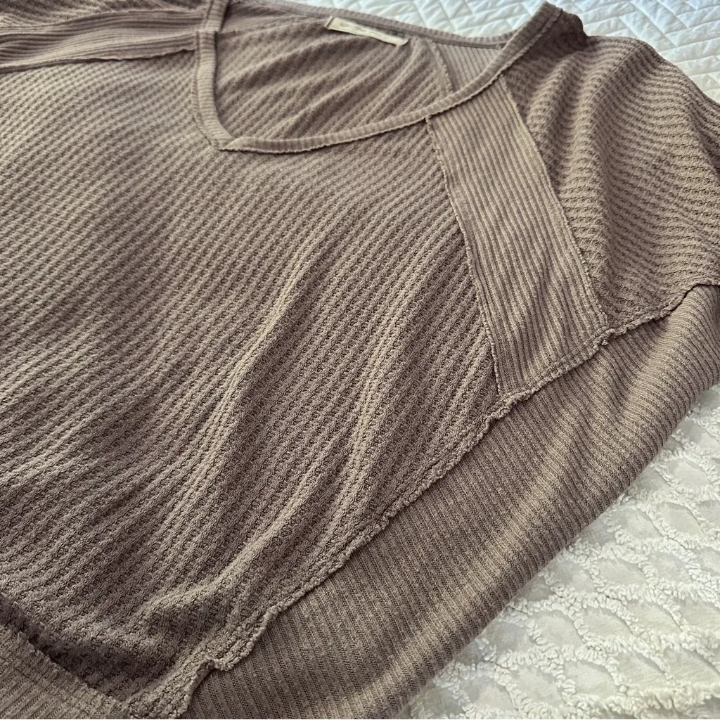 We The Free Waffle Knit V-Neck Dolman Sleeve Thermal Top XS Mauve Taupe - Image 11