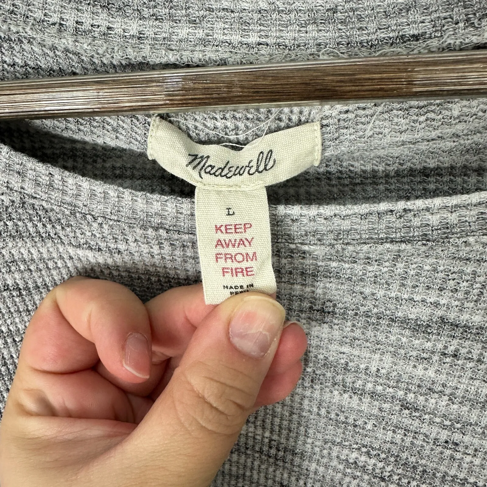 Madewell Waffle Knit Top L Gray Boxy Slouchy‎ Drop Shoulder Minimalist Lounge - Image 2