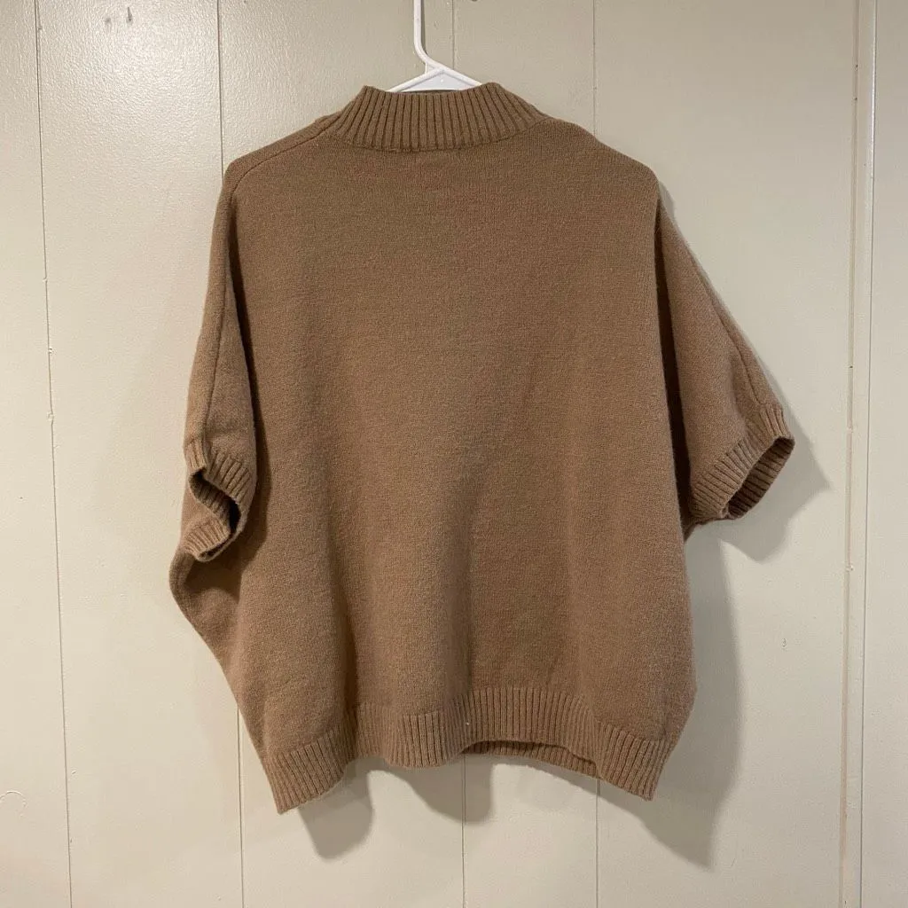 Easel Los Angeles Brown Sweater with Red Floral Appliqué – Size S - Image 3