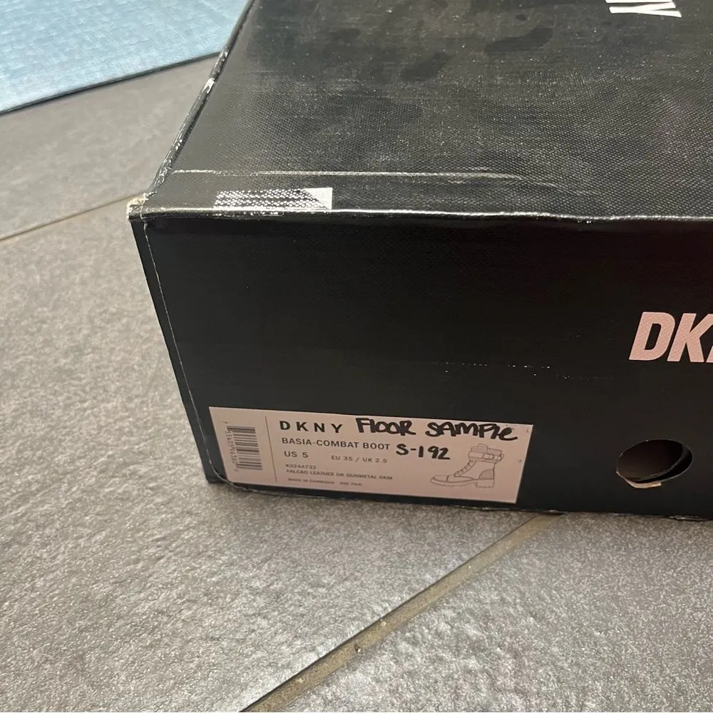 DKNY  Basia Combat Boot SZ 5 Gunmetal Grey Leather Buckle Quilted Lug Sole Chunky - Image 11