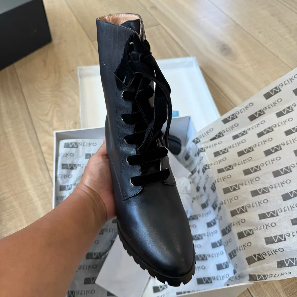 Matiko Shoes Emma Womens EUR 37 us 6/5 Black Lace Up Heeled Leather Boot NWT - Image 4