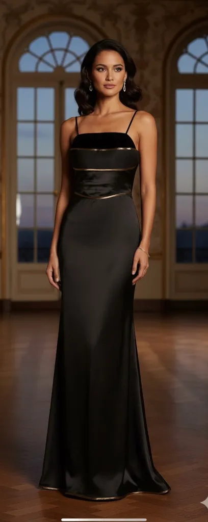 Suzanne Ermann Couture Black Satin Gown Formal‎ Dress 38 Size 6 - Image 2